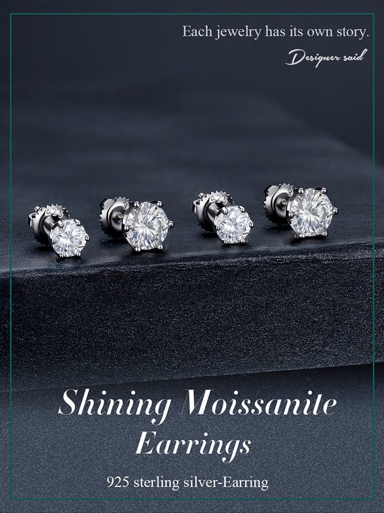 Classic Moissanite Stud Earrings 4 | S925 Sterling Silver | Go Glam Girl 10 S925 Classic Moissanite Stud Earrings | Fine Jewelry | Go Glam Girl jewelry shop