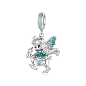 S925 sterling silver Forest Fairy charm with mint-green enamel and flowing hair