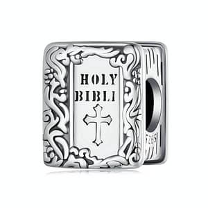 Sterling silver Holy Bible Charm featuring intricate design and a cross emblem 📖 Perfect religious accessory for believers seeking spiritual connection and inspiration ✝️