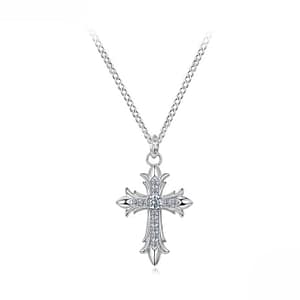 S925 sterling silver cross moissanite necklace with Moissanite stones on adjustable chain