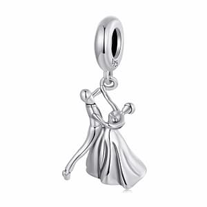 Sterling silver Dancing Couple Dangle Charm featuring two lovers in graceful motion, symbolizing love, harmony, and partnership
