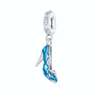 A stunning Cinderella Glass Slipper Shoe Dangle Charm made from s925 sterling silver, featuring intricate details of the iconic blue glass shoe, perfect for fairy tale lovers.