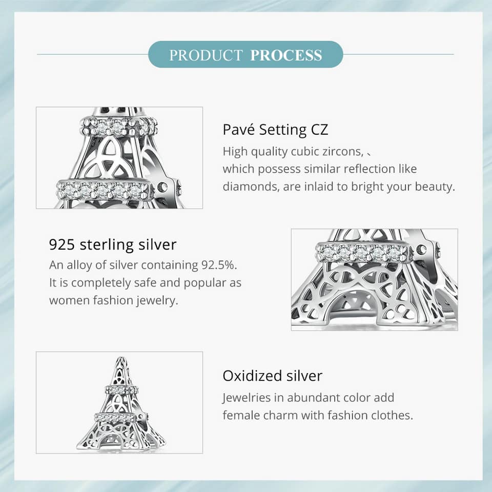 Eiffel Tower Charm for Pandora Bracelet | S925 Sterling Silver | Go Glam Girl 11 S925 Eiffel Tower Charm | Go Glam Girl jewelry shop