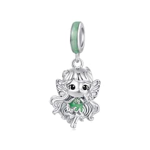 S925 sterling silver Meadow Fairy charm with fresh green accents and lively wings