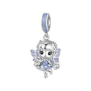 S925 sterling silver Ice Fairy charm with frosty blue enamel and snowflake details