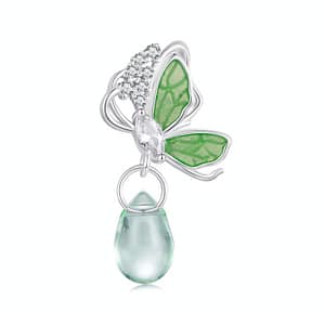Green Wonderland Butterfly Stopper Charm - Sterling silver charm with green enamel butterfly wings and sparkling cubic zirconia stones.