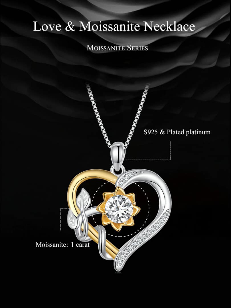 Heart & Moissanite Flower Necklace | S925 Sterling Silver | Go Glam Girl 16 S925 Heart & Moissanite Flower Necklace | Fine Jewelry | Go Glam Girl jewelry shop