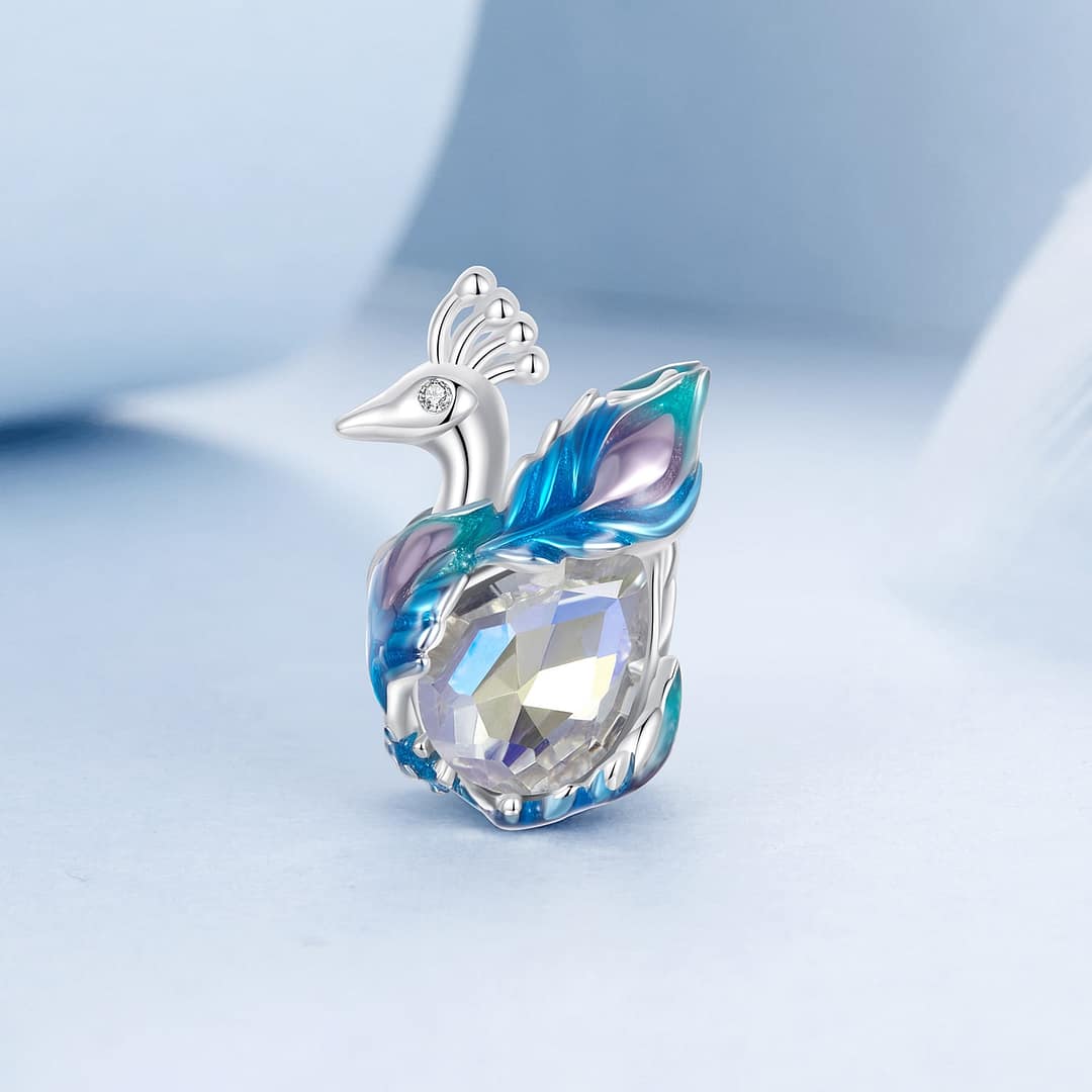 VOROCO Charm In Argento 925 Per Bracciale Europeo Con Pavone E Smalto Blu – Perfetto Per Impilare