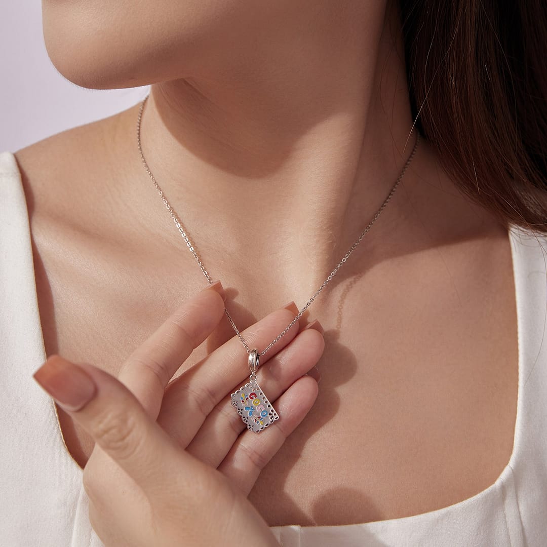 Papel Picado “Coco” Dangle Charm for Pandora Bracelet | Disney Lovers gift | S925 Sterling Silver | Go Glam Girl 7 Sterling silver Papel Picado “Coco” charm with colorful enamel details and intricate cutout lace design