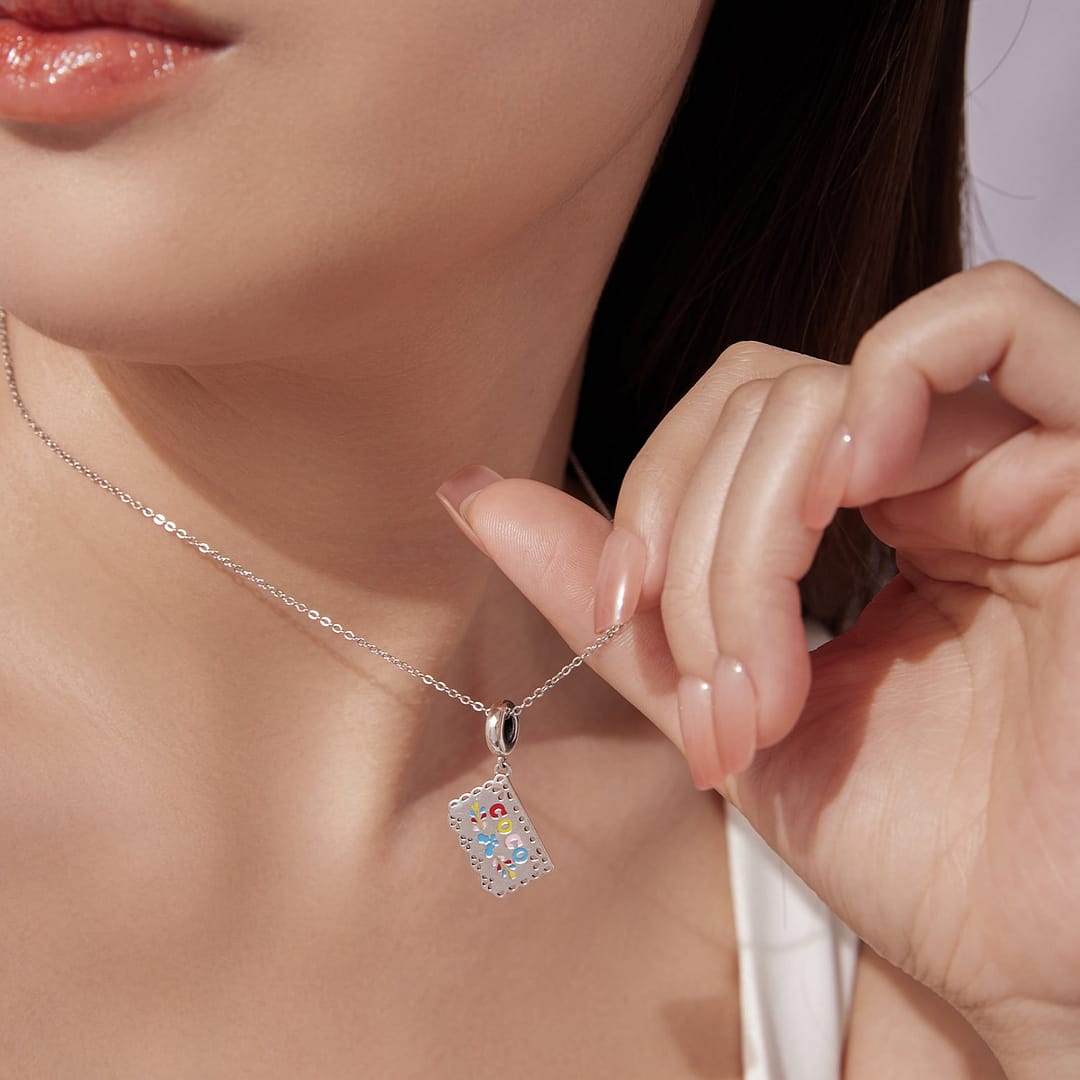 Papel Picado “Coco” Dangle Charm for Pandora Bracelet | Disney Lovers gift | S925 Sterling Silver | Go Glam Girl 9 Sterling silver Papel Picado “Coco” charm with colorful enamel details and intricate cutout lace design