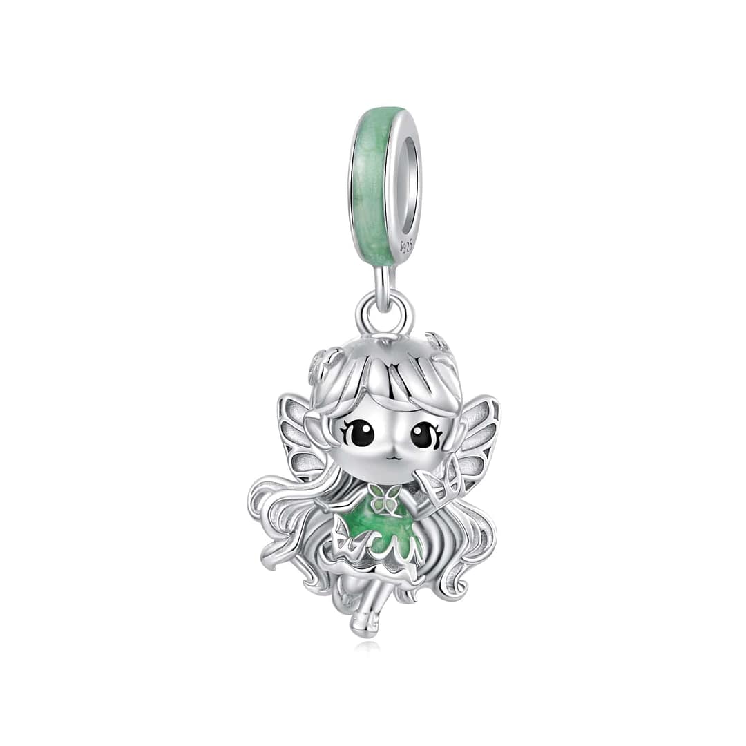 Home 62 S925 sterling silver Meadow Fairy charm with fresh green accents and lively wings