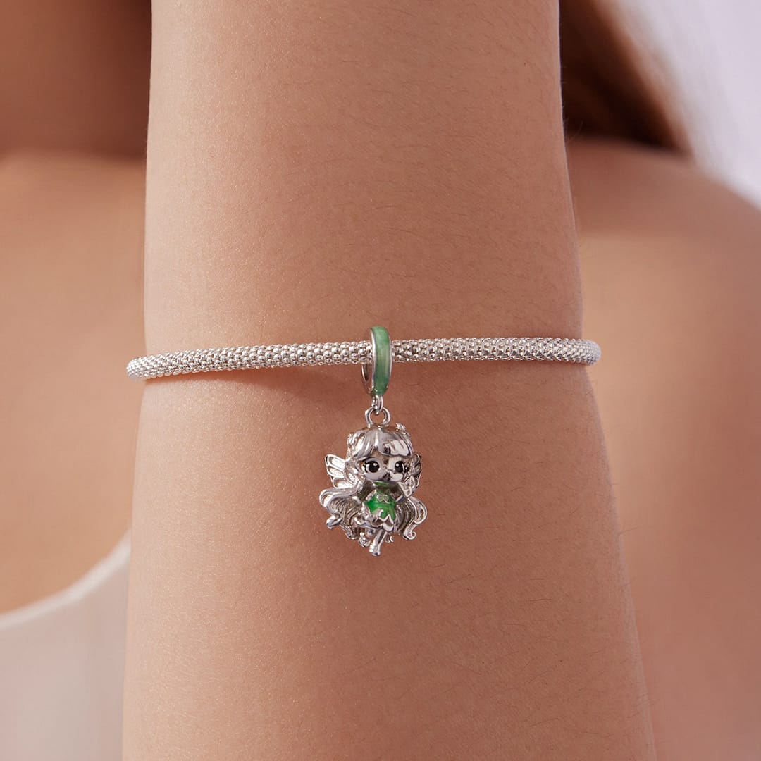 Home 66 S925 sterling silver Meadow Fairy charm with fresh green accents and lively wings