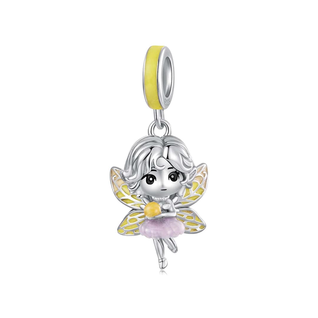 Home 72 S925 sterling silver Sunbeam Fairy charm with golden-yellow wings and lilac accents