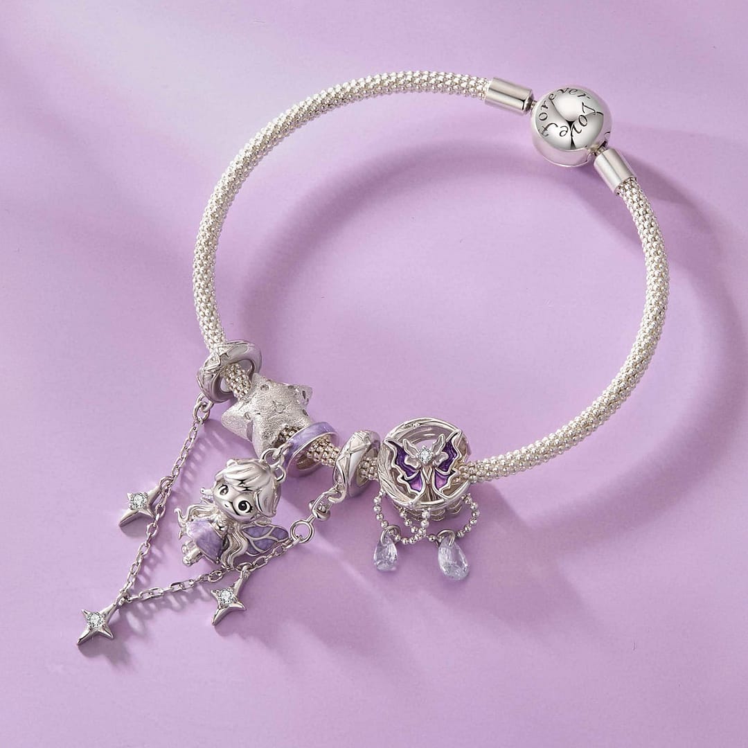 Lavender Sky Fairy Charm for Pandora Bracelet | Disney Lovers gift | S925 Sterling Silver | Go Glam Girl 12 S925 sterling silver Lavender Sky Fairy charm with soft lavender enamel and star details