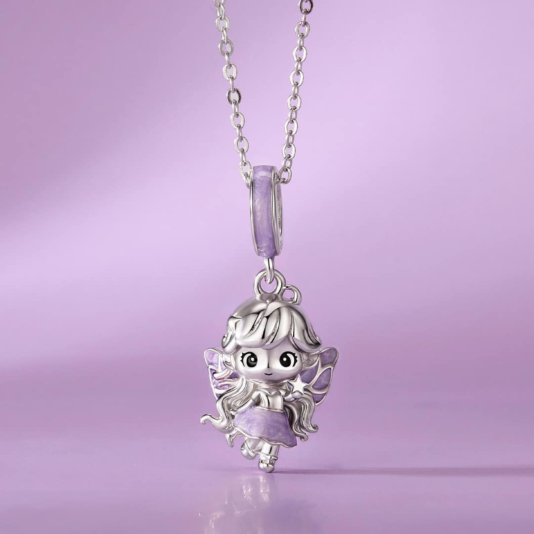 Lavender Sky Fairy Charm for Pandora Bracelet | Disney Lovers gift | S925 Sterling Silver | Go Glam Girl 6 S925 sterling silver Lavender Sky Fairy charm with soft lavender enamel and star details