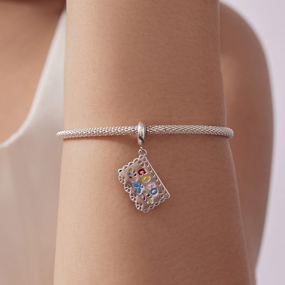 Papel Picado “Coco” Dangle Charm for Pandora Bracelet | Disney Lovers gift | S925 Sterling Silver | Go Glam Girl 4 Sterling silver Papel Picado “Coco” charm with colorful enamel details and intricate cutout lace design