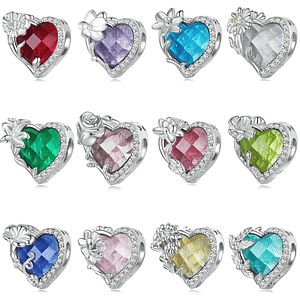 S925 Heart & Flower Birthstone Charm | Go Glam Girl jewelry shop