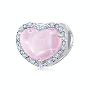 S925 sterling silver Pink Heart Love Charm. Opulent opals, cubic zirconia, and pink enamel create a captivating Valentine's Day accessory. Perfect for the Teddy Bears Love Charms Collection. #LoveCharm #ValentinesGift #PinkHeartJewelry