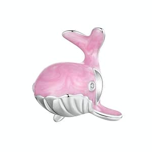 Dazzling Sterling Silver Pink Whale Charm with Cubic Zirconia Eyes. Playful ocean-inspired accessory for a trendy and chic look. Perfect for charm bracelets or necklaces.