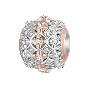Exquisite Round Rose Golden Autumn Charm, a shimmering ode to autumn's beauty, s925 silver, plated rose gold, CZ stones, elegant fall jewelry.