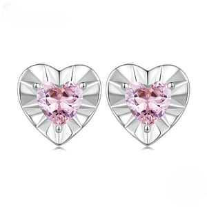 S925 Shiny Pink Zircon Heart Stud Earrings | Simple Earrings Collection | Go Glam Girl jewelry shop