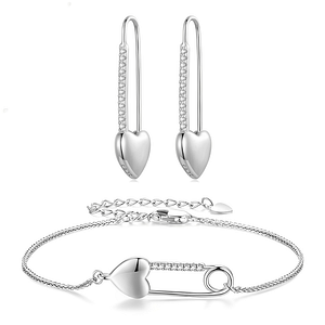 S925 Heart-Shaped Safety Pin Jewelry Set | Safety Pin Collection | Go Glam Girl jewelry shop