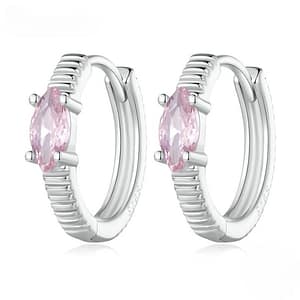 S925 Pink Horse Eye Zircon Stripe Pattern Hoop Earrings | Simple Earrings Collection | Go Glam Girl jewelry shop