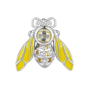 Exquisite Bee Stopper Charm - s925 sterling silver charm with yellow and white cubic zirconia stones, yellow transparent glass, and yellow enamel wings, symbolizing diligence and teamwork in jewelry.