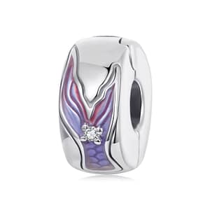 Sterling silver mermaid tail clip charm with cubic zirconia stones, part of Mermaid Legend Charms Collection.
