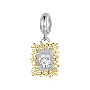 Golden Floral Skull Frame Charm with silver skull and gold flower border