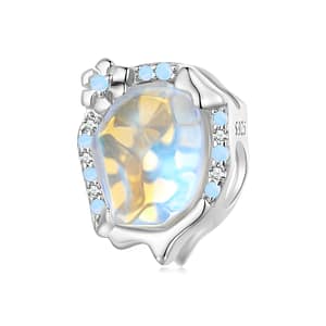 Melted Snow Charm: Sterling silver winter charm featuring an icy blue glass with sparkling zirconia stones. Delicate snowflake details and a silver flower add enchanting elegance. Perfect for winter-themed jewelry. ❄️✨ #WinterCharm #FrozenElegance