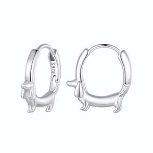 Sterling silver Dachshund Dog Hoop Earrings, a whimsical accessory for dog enthusiasts. Playful and elegant silver hoops with charming dog design. Ideal gift for pet lovers. 🐶👂