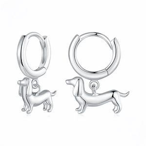 Dachshund dog drop earrings, sterling silver jewelry, cute animal earrings for dog lovers, silver dachshund earrings