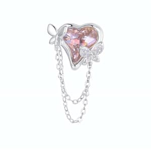 Sterling silver charm featuring opal-studded butterflies on heart-shaped pink glass, part of Monet's Garden Charms Collection