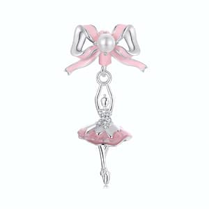 Sterling silver ballerina charm with pink dress and CZ stones, perfect for ballet enthusiasts, part of Ballet Charms Collection.