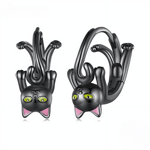 S925 Lovely Black Cat Hoop Earrings | Go Glam Girl jewelry shop