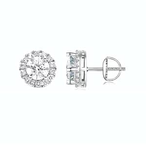 Halo Moissanite Stud Earrings - 1.0CT in s925 Sterling Silver with brilliant cubic zirconia accents. Elegant and radiant jewelry for all occasions.