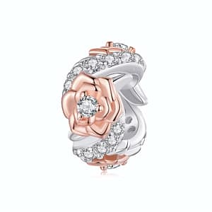 Rose Gold Roses Spacer Charm featuring sparkling cubic zirconia stones, a stunning addition to your jewelry collection.