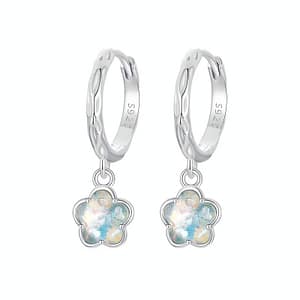 Elevate your style with Ice Flower Drop Earrings – sterling silver hoops with delicate multicolored glass flowers, a whimsical touch of nature's grace.