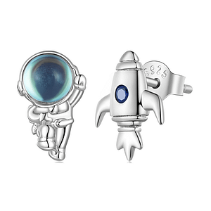 S925 Spaceman & Spacecraft Asymmetric Stud Earrings | Space Collection | Go Glam Girl jewelry shop