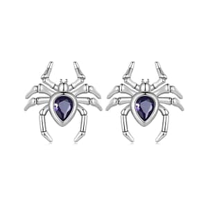 S925 Sterling Silver Purple Spider Stud Earrings with Dark Purple Cubic Zirconia Stone - Embrace Mystery and Creativity with Intriguing Spider Design. Shop Now!" 🛍️🕷️💜🕸️