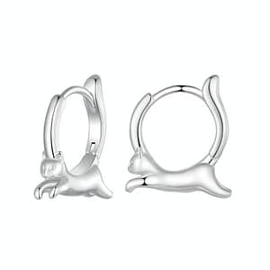 Sterling silver cat hoop earrings, a stylish accessory for cat lovers. Purr-fectly chic with a playful feline twist. Ideal gift for cat enthusiasts.
