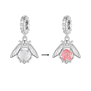 Thermochromic Rose Bee Dangle Charm: Sterling silver charm featuring a cubic zirconia-encrusted honey bee with a color-changing rose abdomen. Unique and mesmerizing accessory for any outfit.