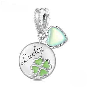 S925 Lucky Four Leaf Clover & Heart Dangle Charm | Meet Luck Collection | Go Glam Girl jewelry shop