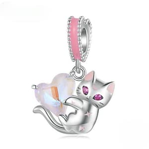S925 Pink Heart Cat Dangle Charm | Go Glam Girl jewelry shop