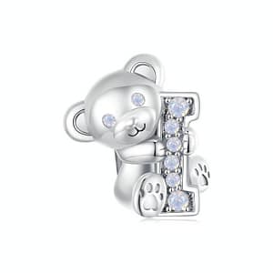 Sterling silver Teddy Bear Love Charm, a romantic accessory for Valentine's Day. Opal-studded bear hugs the letter 'I'. Create 'I Love U' with our charming collection. Perfect gift for a loved one. #TeddyBearCharm #ValentinesJewelry #LoveGift