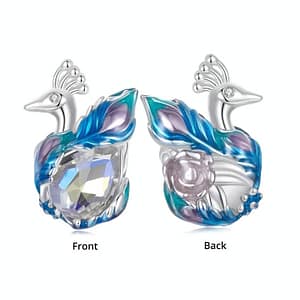 Exquisite Peacock Charm - Sterling Silver with Enamel Feathers and Glass Accents - Nature-inspired Jewelry