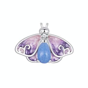 S925 sterling silver Luminous Purple Moth Stopper Charm. Rich purple hues, sparkling cubic zirconia, and a glowing lower body. Perfect for spring. From the Luminous Night Charms Collection.