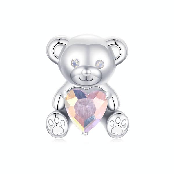 From Teddy Bears to Heartfelt Tokens: The Evolution of Love on Valentine's Day 21 Sterling silver Pink Heart Teddy Bear Love Charm, a whimsical addition to our Teddy Bears Love Charms Collection. Adorned with opal eyes, perfect for Valentine's Day. Combine with other charms to create 'I Love U.' #LoveCharm #ValentinesJewelry #TeddyBearCharm