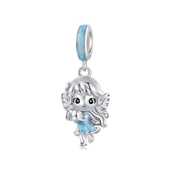 Discover Magic in Every Detail with the Fairy Charms Collection 17 S925 sterling silver Sea Whisper Fairy charm with shimmering aqua enamel and seashell detail